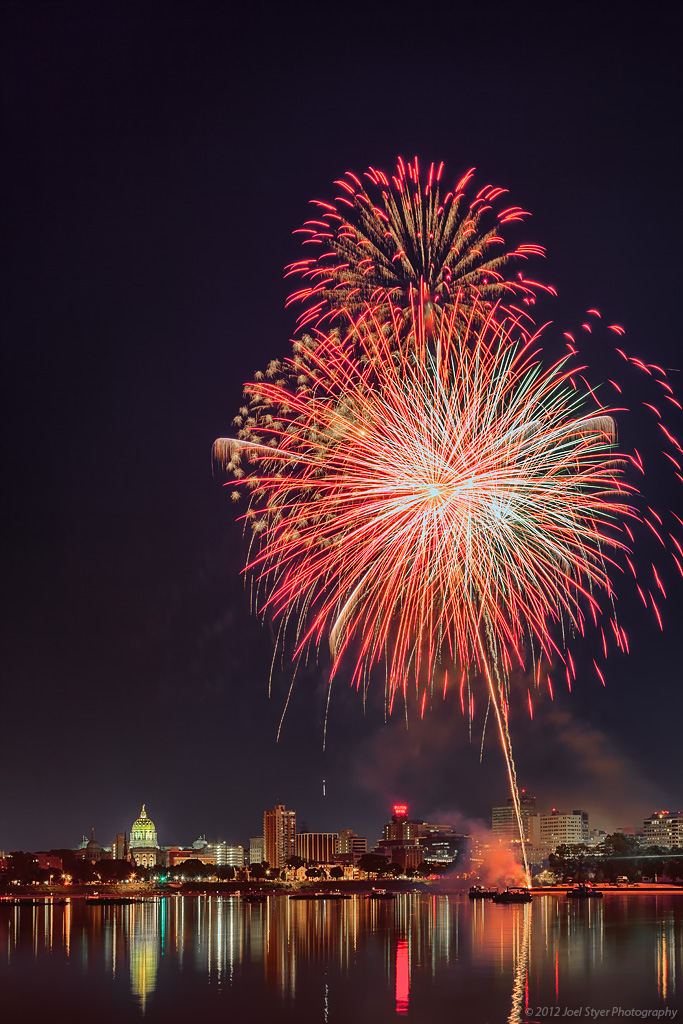 Fireworks over Harrisburg Skyline, Saturday July 5, 2014, 7-10pm